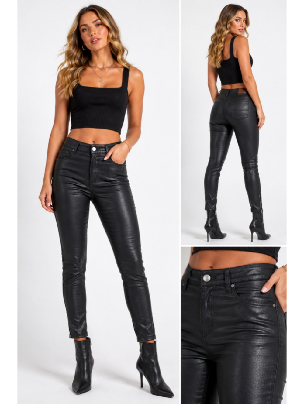 Mudd Juniors 7 Black Faux Leather Skinny Pants Ankle Zip Moto Biker NWT Y2K